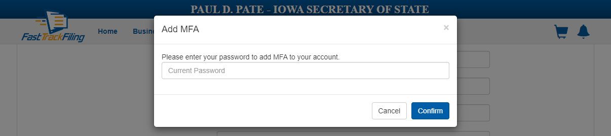 Prompt to enter your FTF password to add MFA to your account