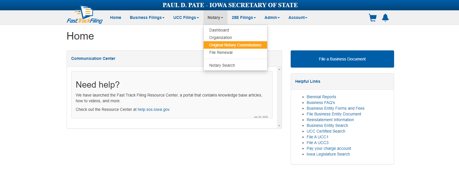 Notary Drop-down Menu