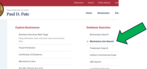 arrow pointing at mechanics lien search