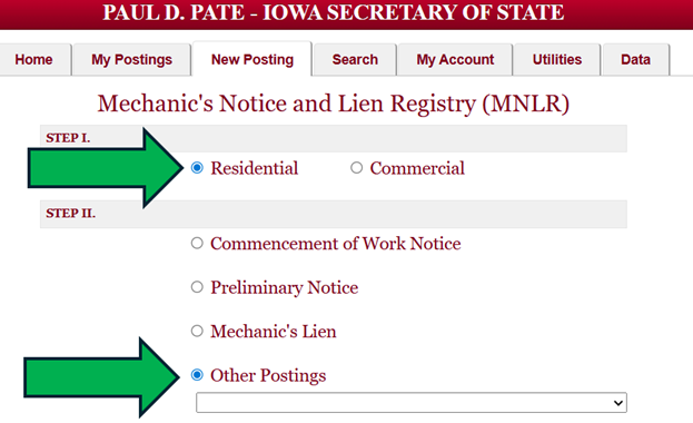 arrows pointing at residential and other postings